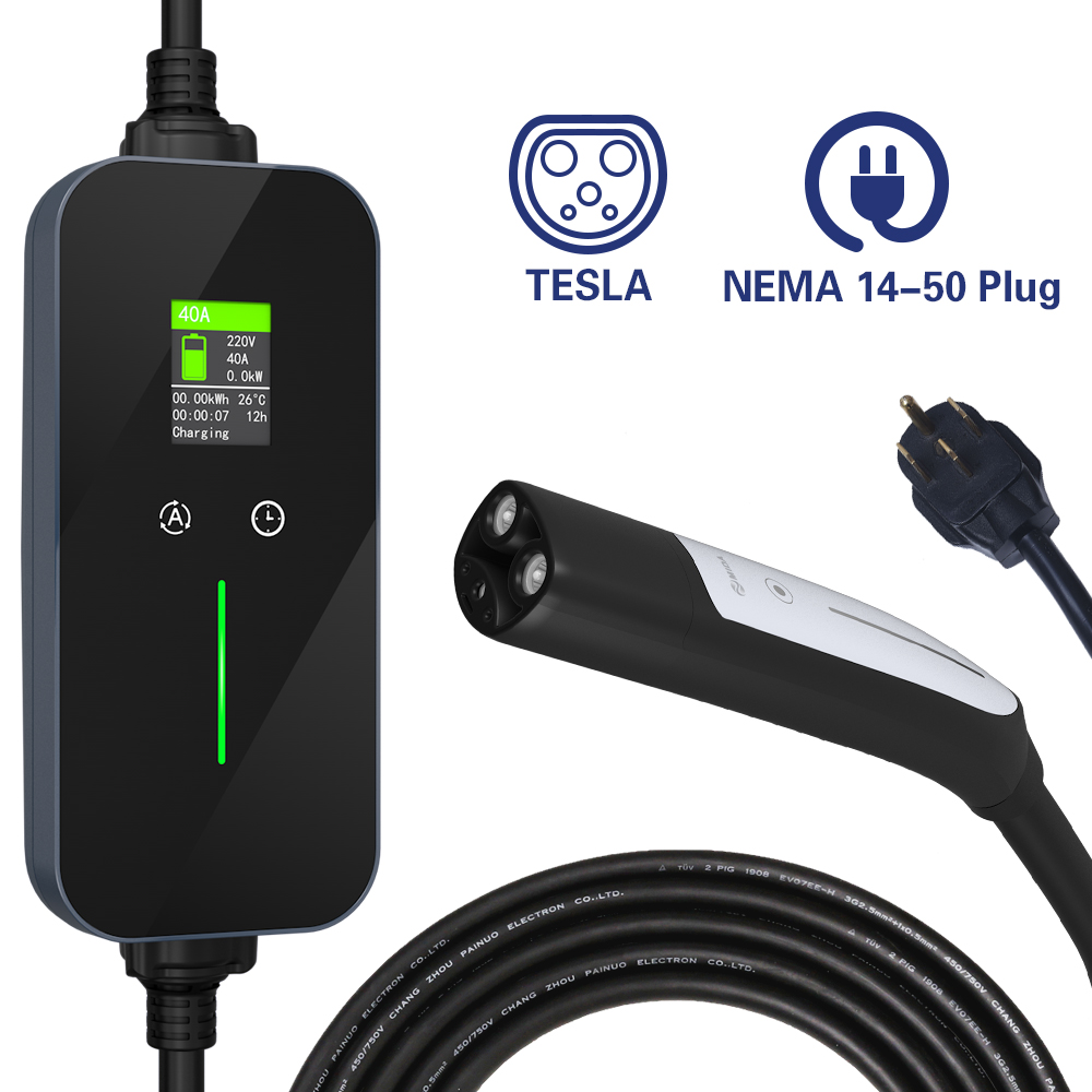中国 AC 240V 9.6kw 40A NACS テスラ ポータブル EV 充電器レベル 2 