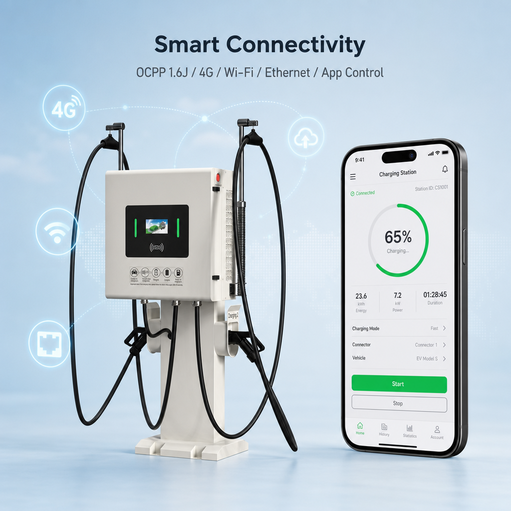 Advanced 40kw 60kw 80kw Stand Column DC Fast EV Charging Station With Dynamic Load Balancing - Built for Demanding Commercial Duty