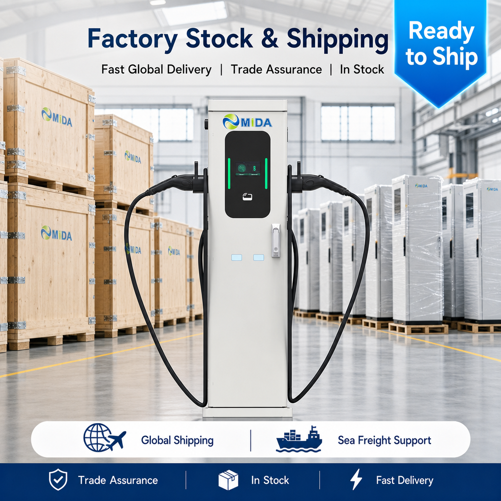 MIDA 14kW 22kW Type 2 Floor Mounted EV Charging Station Pedestal Level 2 Smart EVSE With RFID APP Control CE - Built for Commercial Outdoor Duty