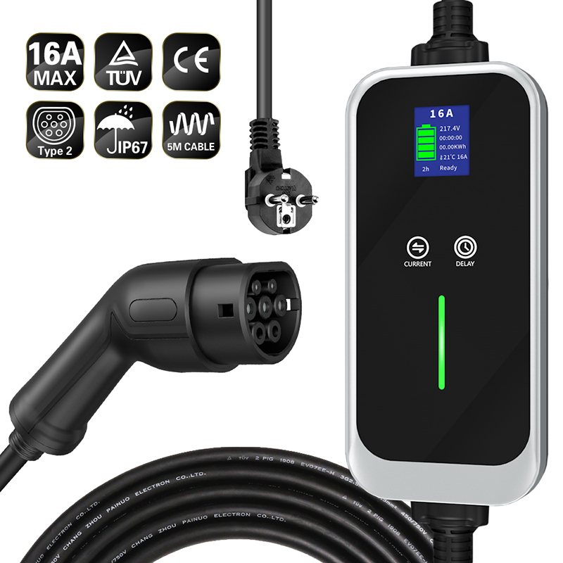 Portable EV Charger Electric vehicle Charging cable 6A-16Amp Type 2 Schuko  TIME