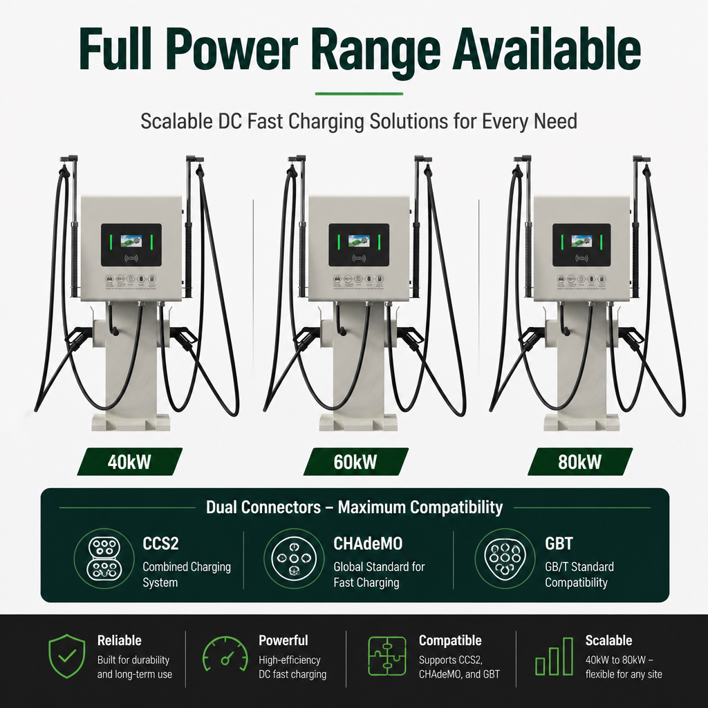 Smart Networked 40kw 60kw 80kw Stand Column DC Fast EV Charging Station Commercial Public EV - Flexible 40kW-80kW Power Options