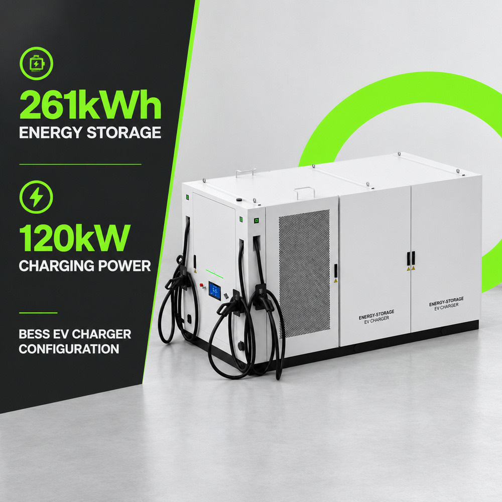 Load Balancing BESS Energy Storage EV Fast Charger Hub 240kW 260kWh 482kWh 320kW Solar - Peak Shaving and Demand Charge Reduction