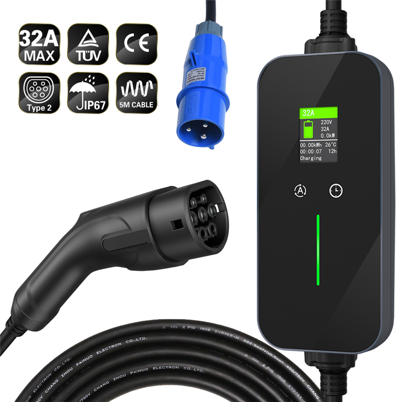 中国 32A 7KW EV充電器 タイプ2 CEE 3ピンプラグ ポータブル充電器