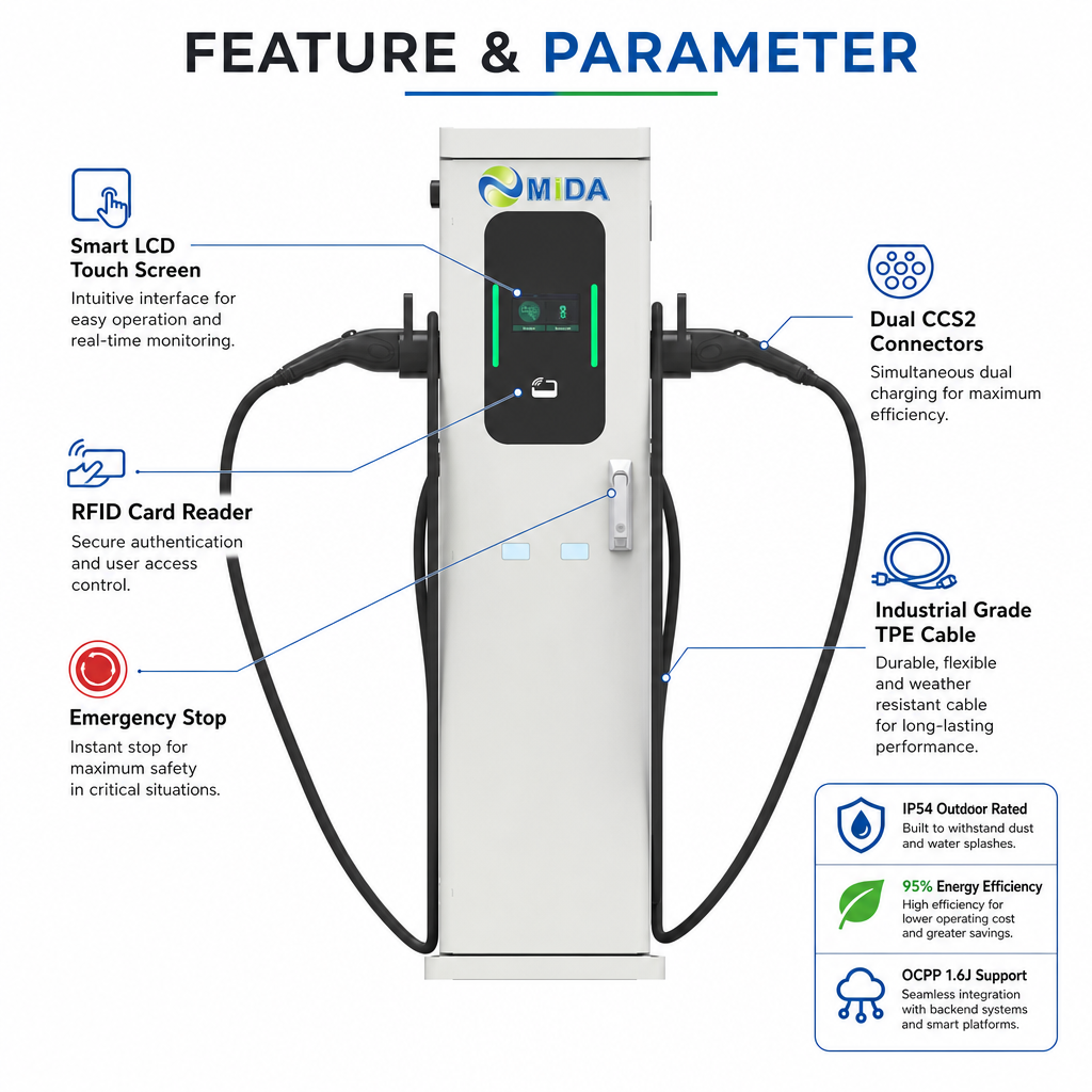 Floor Mounted 22kW 44kw AC EV Charger Pedestal Smart Electric Car Charging Point With APP Control For Parking - Smart, Networked and Payment-Ready
