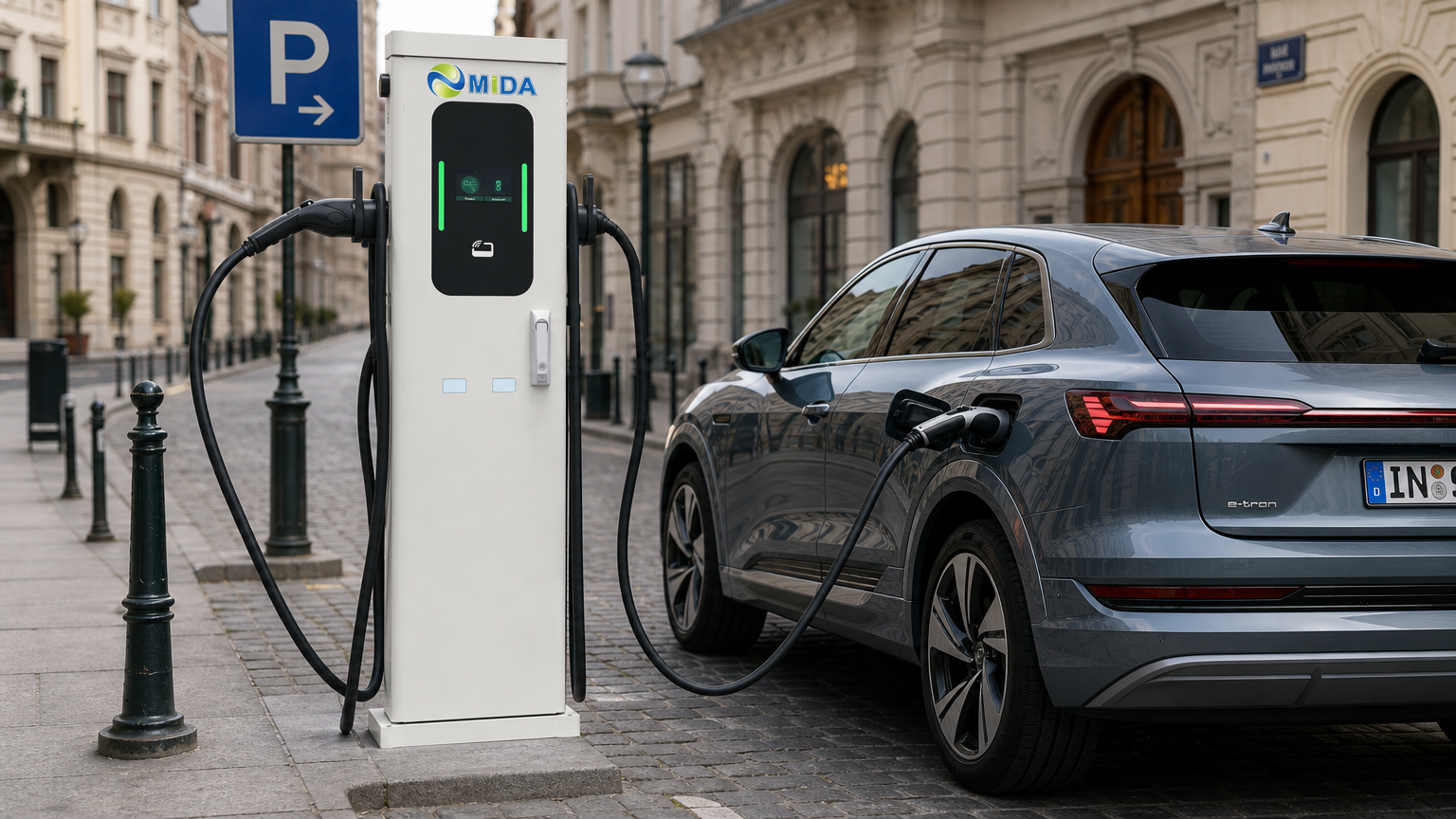 MIDA Professional 14kW 22kW Floor Mounted Pedestal EV Charging Station Smart Level 2 EVSE With OCPP 1.6J Wifi - Built for Commercial Outdoor Duty