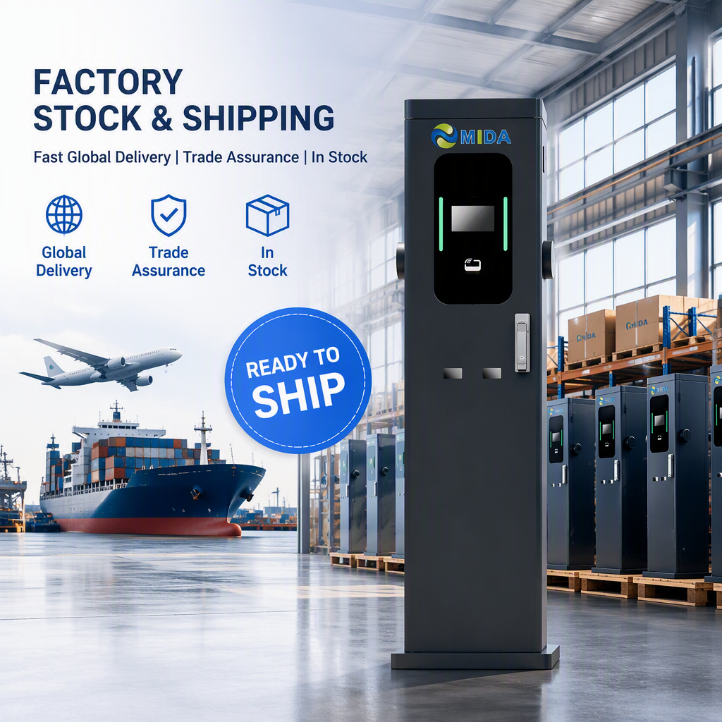 MIDA 22kW 44kW Dual Socket Floor Mounted AC EV Charging Station Pedestal Smart Double Gun EVSE With RFID APP - Smart, Networked and Payment-Ready