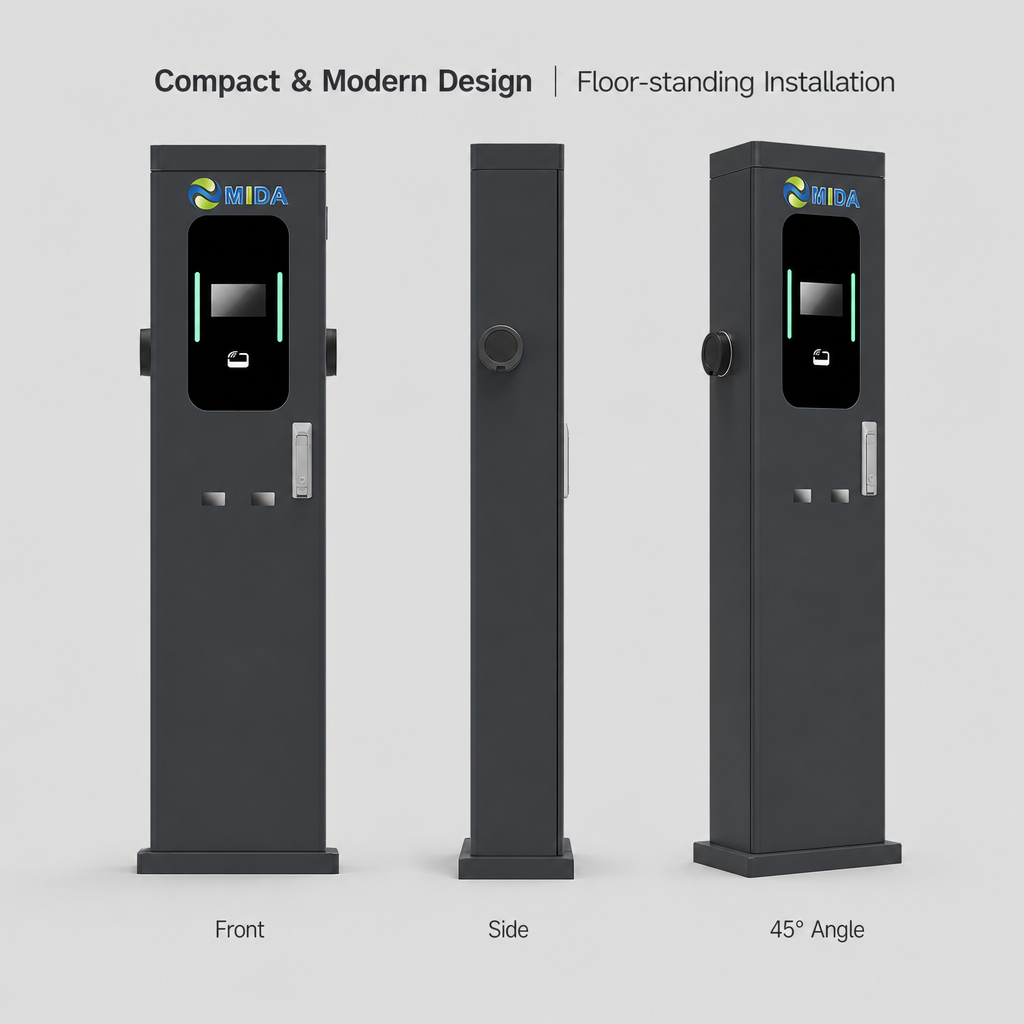 Commercial 22kW 44kW Dual Socket Pedestal Floor Mounted AC EV Charging Station Smart Level EVSE Fully Certified TUV - Smart, Networked and Payment-Ready