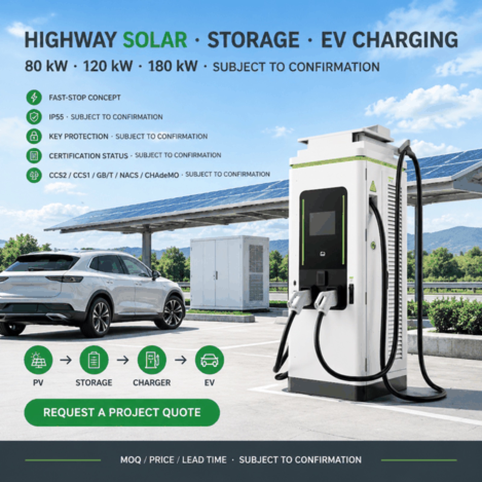 80kW 120kW Public Grid PV BESS DC DC Fast EV Charger Municipal Fleet Charging - Safety, Compliance and Long Service Life