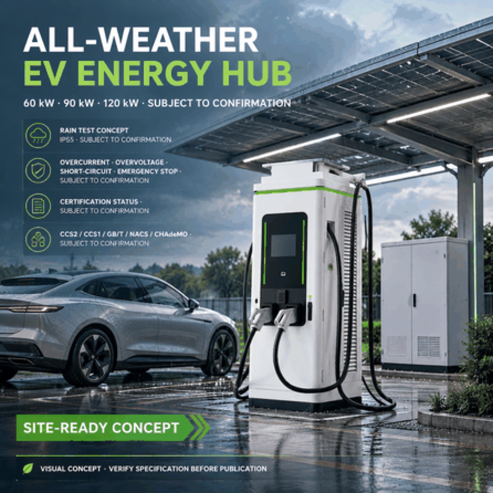 60kW 100kW NACS Fleet Solar Canopy DC DC EV Charger EV Infrastructure Project Public - Smart, Networked and Payment-Ready DC Charger