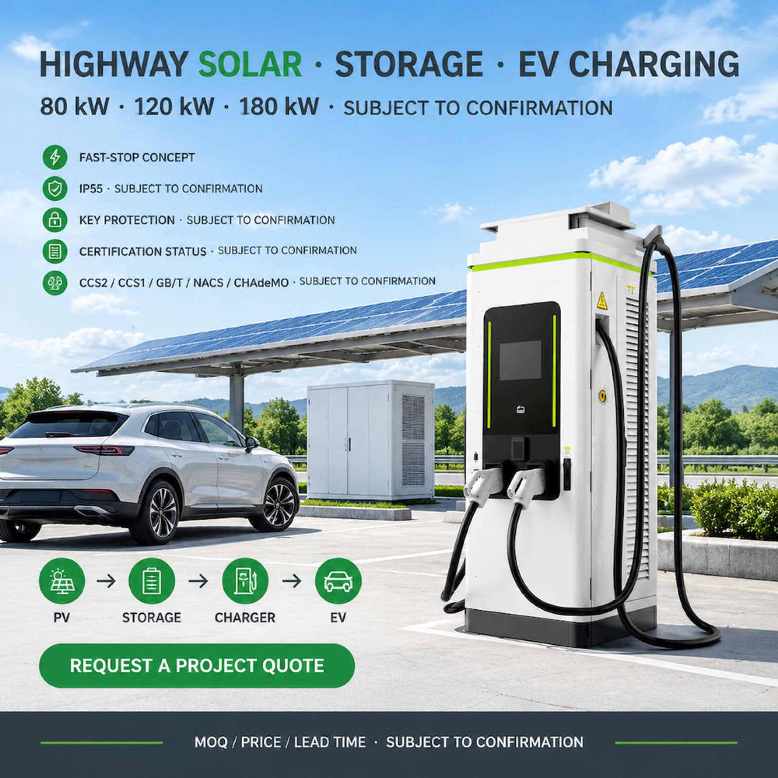 Industrial Solar DC DC 90kW 150kW NACS Winter EV Charging Station EV Infrastructure Project - Fast Deployment at Solar and Remote Sites