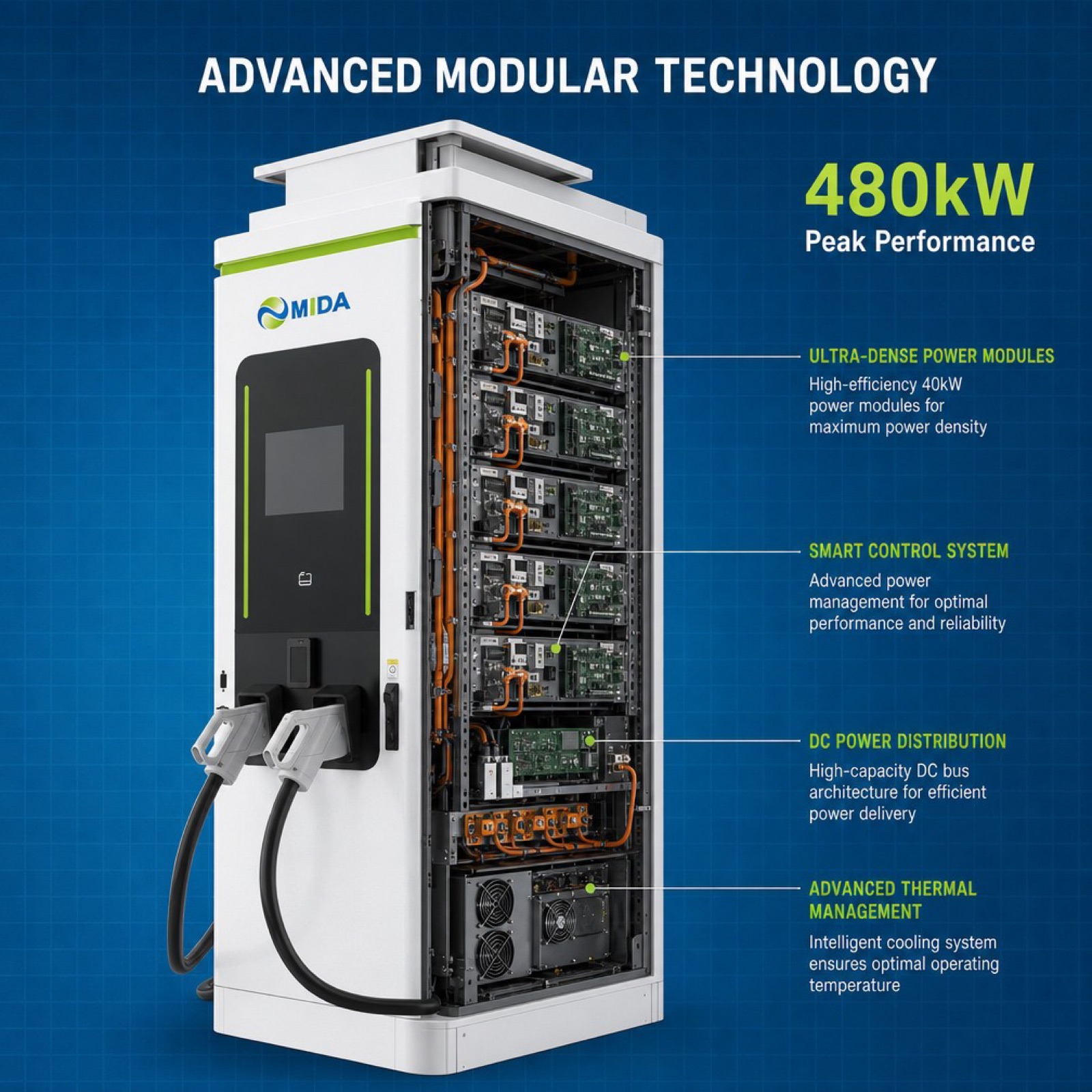420kW 100kW CHAdeMO CCS2 DC Fast Charger Rapid France Smart Grid Charging Modular Design - Safety, Compliance and Long Service Life