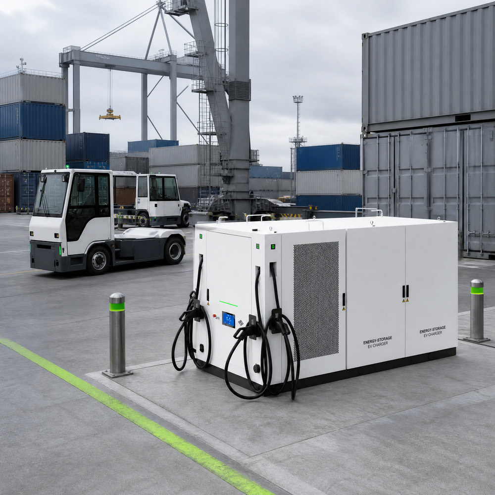 Industrial BESS Energy Storage DC Fast EV Charger Fleet Municipal 522kWh 240kW Energy Management - Integrated BESS and DC Charging Architecture