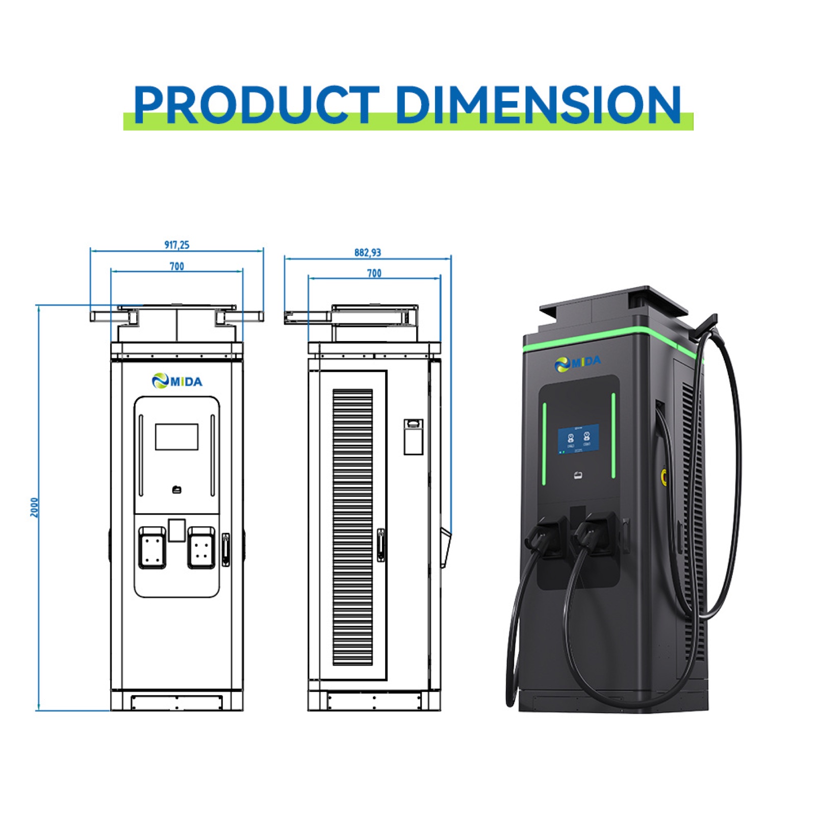 Solar Dual Port DC 300kW 360kW Highway Urban DC EV Charger Parking Garage Charging - Flexible 300kW-360kW Floor-Standing DC Power