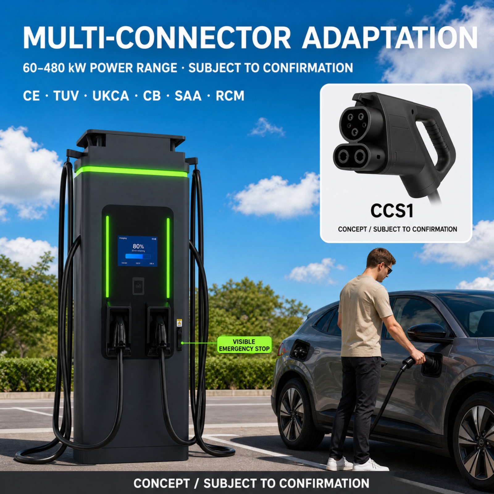 Commercial PV DC DC 80kW 120kW 180kW Rugged Iceland Fast EV Charger Heavy Duty - High Efficiency and Lower Operating Cost