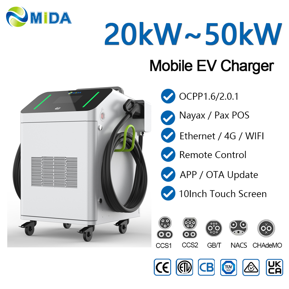 Compact 20kW 30kW Mobile DC EV Charger NACS CCS1 Battery Buffer Portable Charging Station North America - Rugged, Safe Outdoor Design