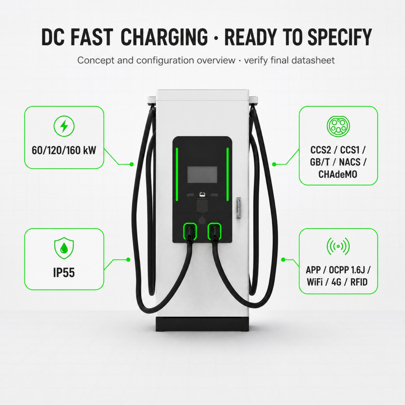 60kW 160kW Freestanding EV Charging Pile Weatherproof RFID Enabled Shopping Mall CCS2 CCS1 - High Efficiency and Lower Operating Cost