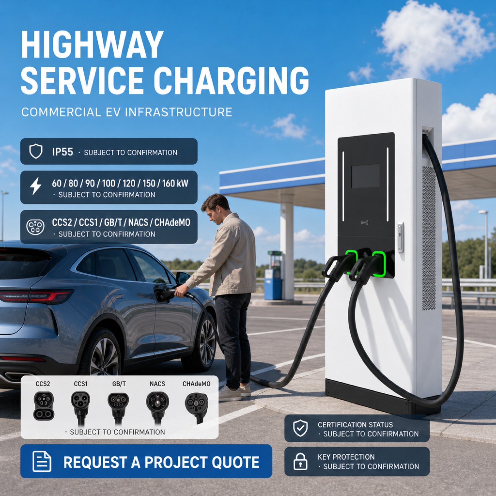 90kW 100kW Floor Mounted Electric Vehicle Charging Station Networked Dual Connector Fleet Depot - Smart, Networked and Payment-Ready DC Charger