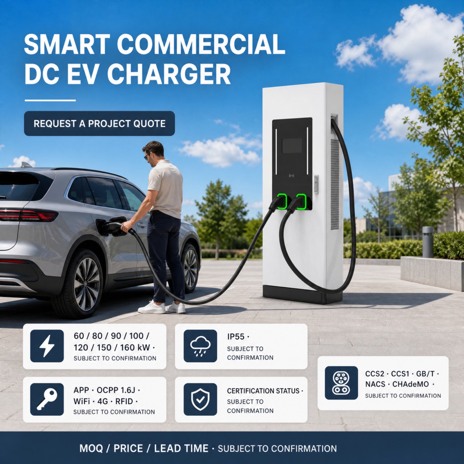 90kW 160kW DC EV Charger Freestanding Dual Connector App Control Weatherproof Public - Smart, Networked and Payment-Ready DC Charger
