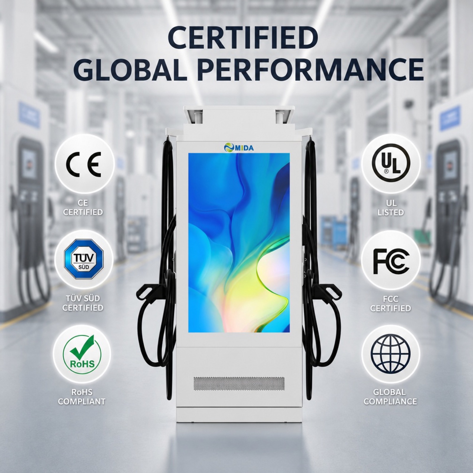 90kW 120kW 280kW Outdoor Digital Billboard Floor Standing DC Charging Station Supercharging CCS2 NACS - Built for Demanding Outdoor Commercial Duty