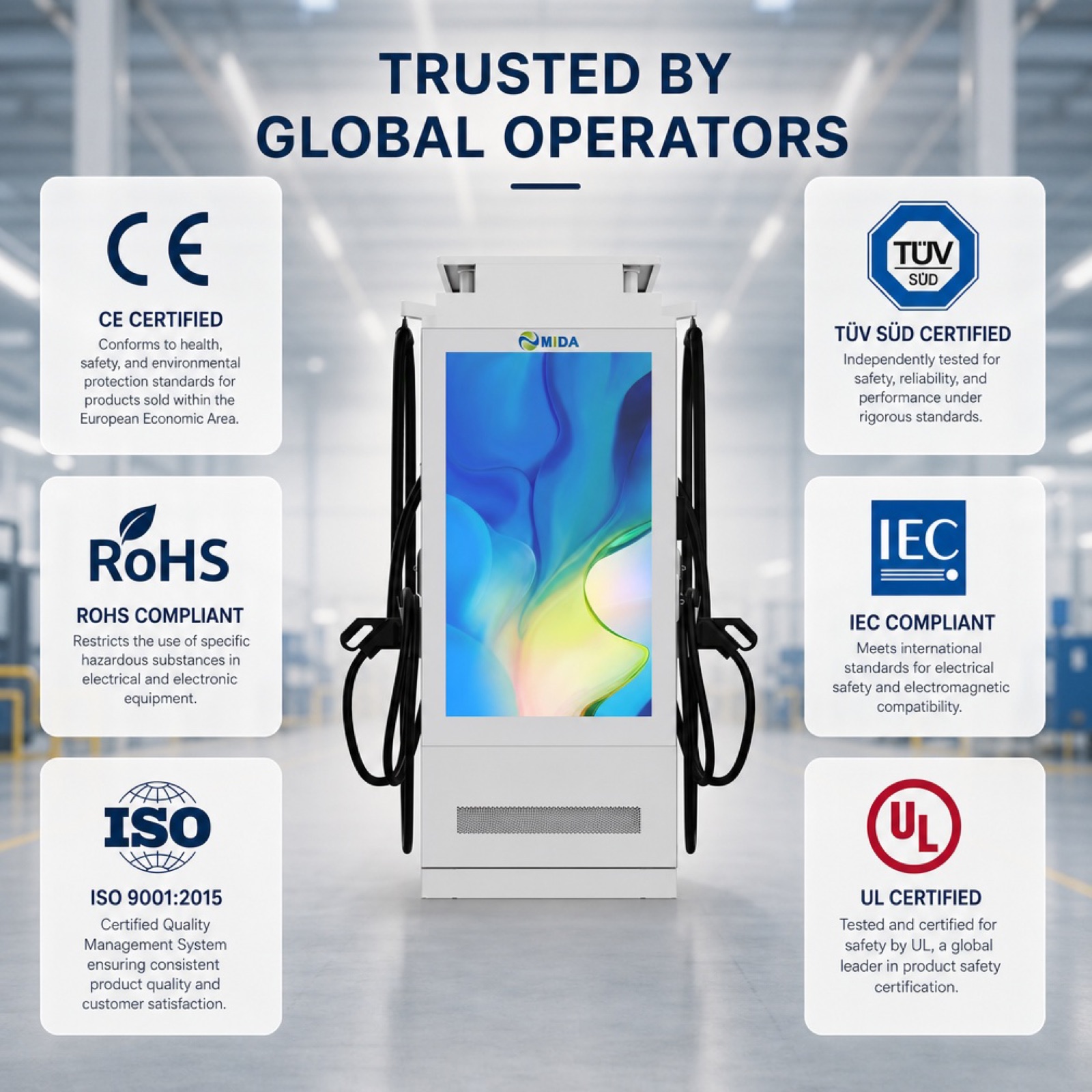 200kW 280kW Workplace Smart Display Pedestal DC Charging Station Level 3 Dual Connector - Built for Demanding Outdoor Commercial Duty