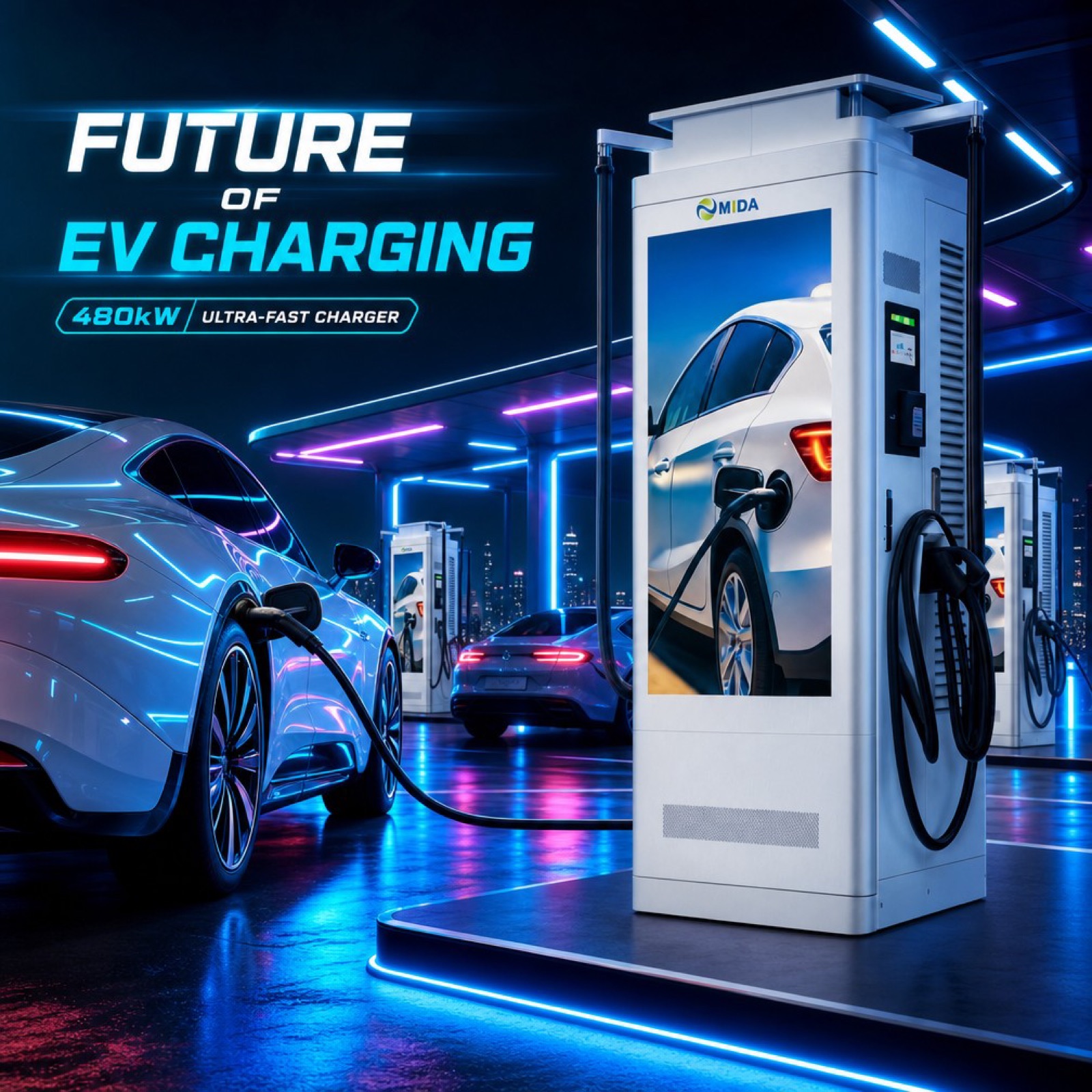 200kW 300kW Public Pedestal Commercial DC Charger Advertising Display CCS2 NACS - Built for Demanding Outdoor Commercial Duty