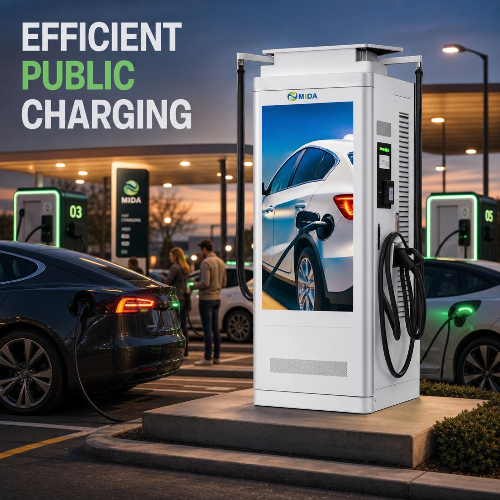 MIDA 120kW 240kW Photovoltaic EV Fast Charger Pedestal Grid Interactive Cloud Managed - Smart Energy Management and Global Support