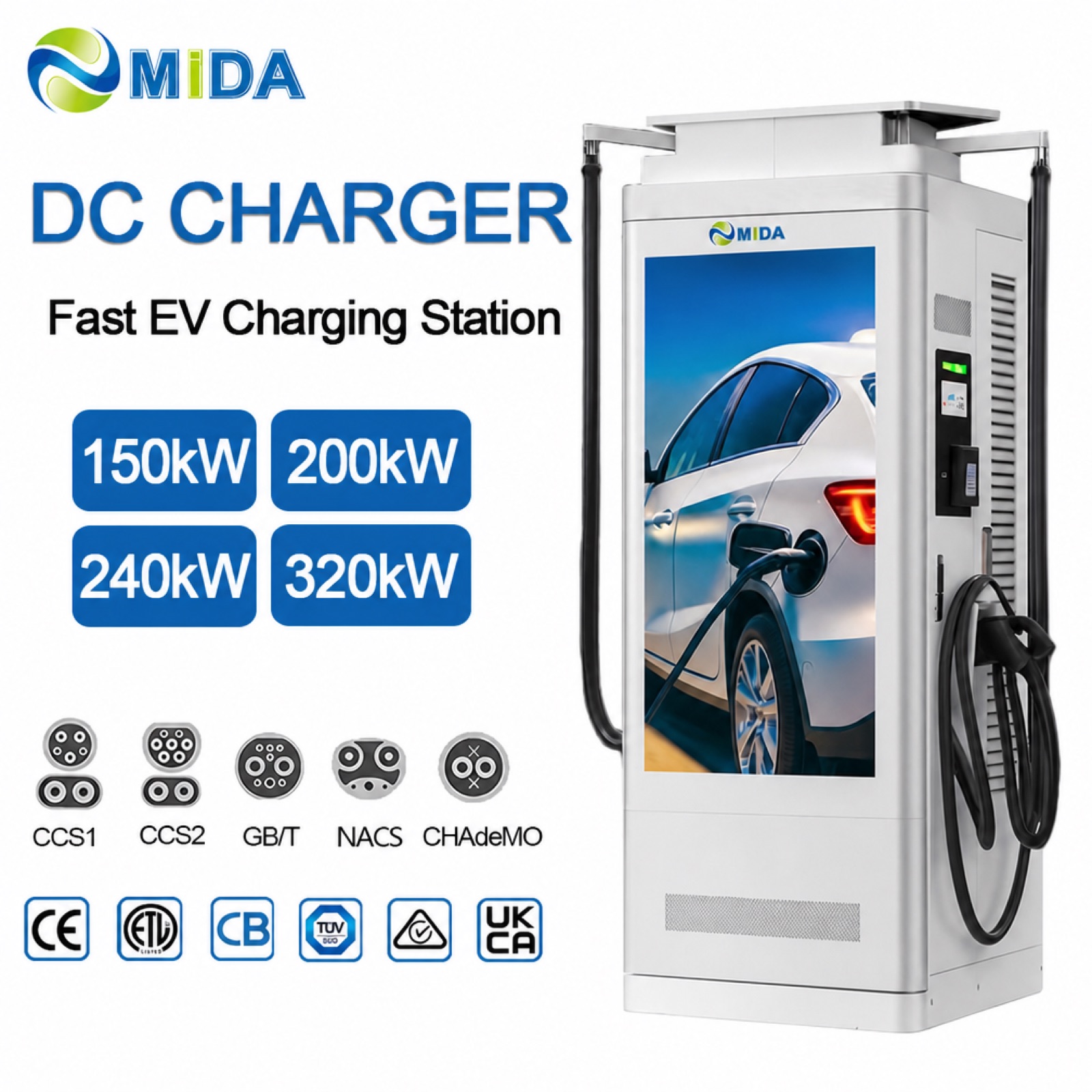 90kW 280kW Solar Hybrid Fast Charging Station Pedestal Grid Interactive Digital Billboard DC-DC Conversion - Solar PV DC-DC Advertising Charging Efficiency