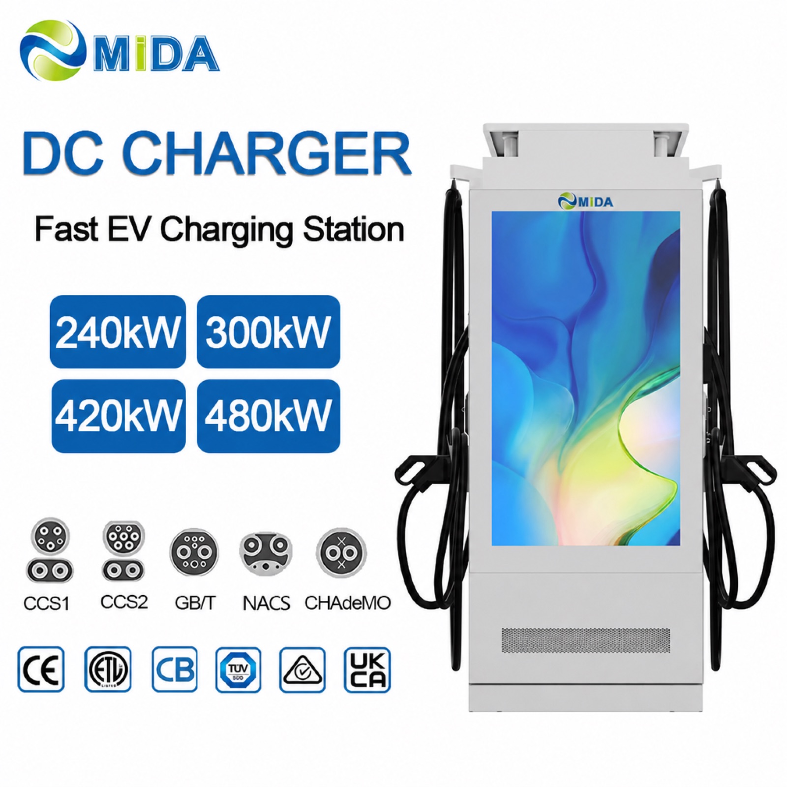 100kW 120kW 180kW City Hub Digital Billboard Standalone DC Charging Pile Rapid CCS2 CHAdeMO - Built for Demanding Outdoor Commercial Duty