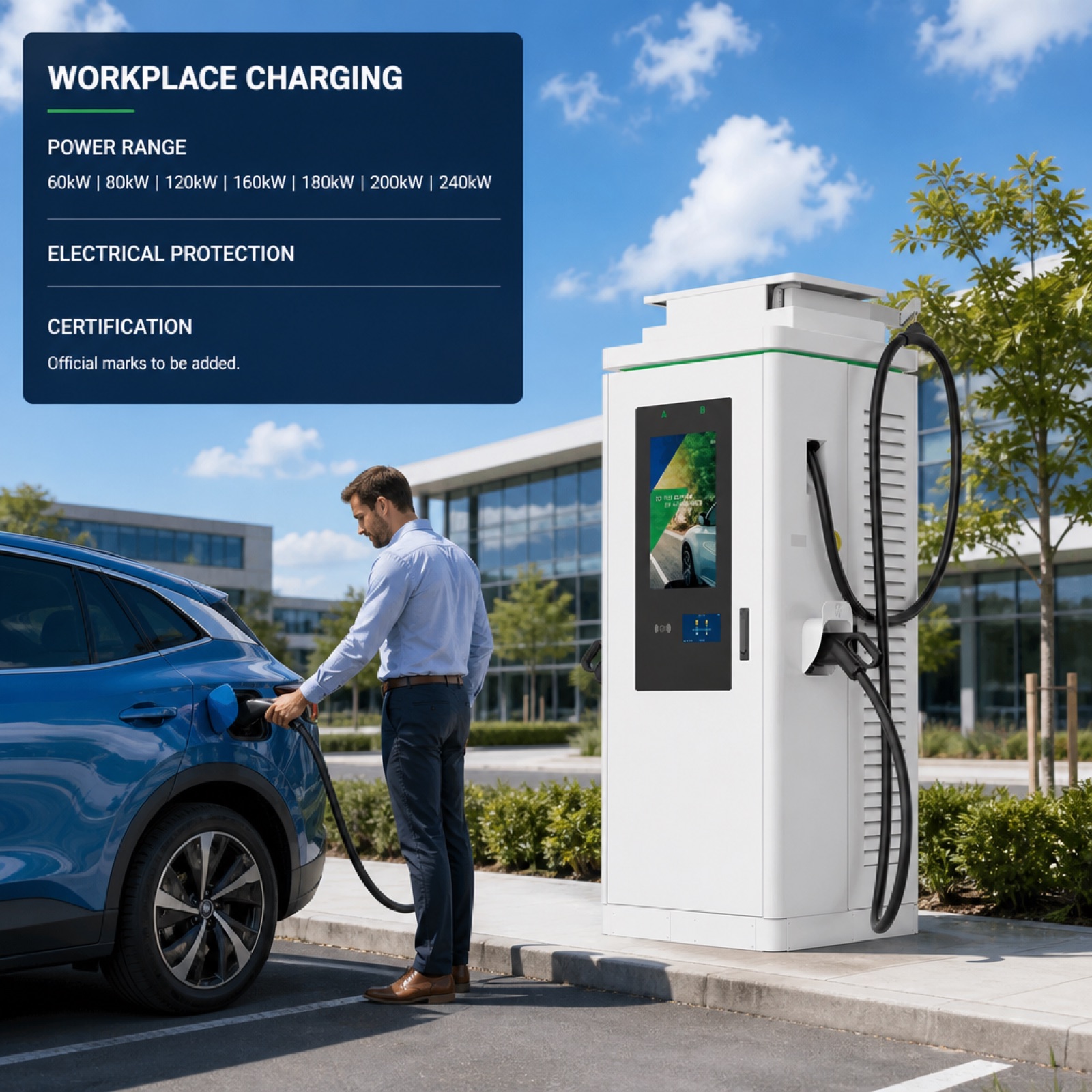 160kW 280kW Digital Signage Fast Charging Station Pedestal Dual Connector Cloud Managed for Workplace - Smart, Networked and Media-Ready DC Charger
