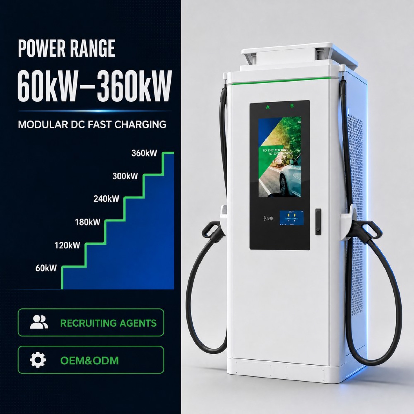 60kW 180kW Fleet Depot Digital Billboard Freestanding EV Charging Station Supercharging CCS2 GB/T - Flexible 60kW-180kW Advertising DC Power