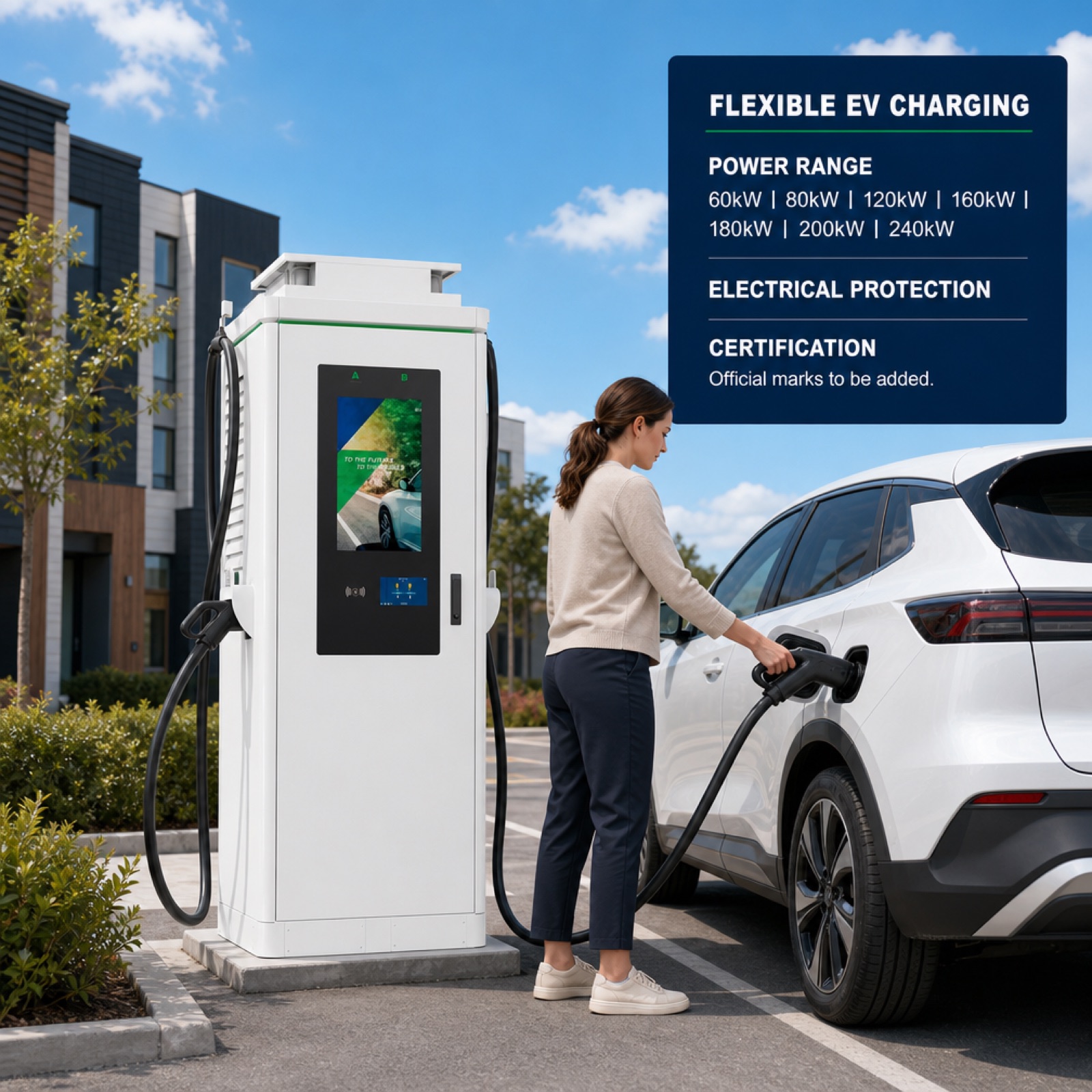 60kW 90kW 120kW Pedestal EV Charging Station Ad Screen OCPP 2.0 CCS2 CHAdeMO - Smart, Networked and Media-Ready DC Charger