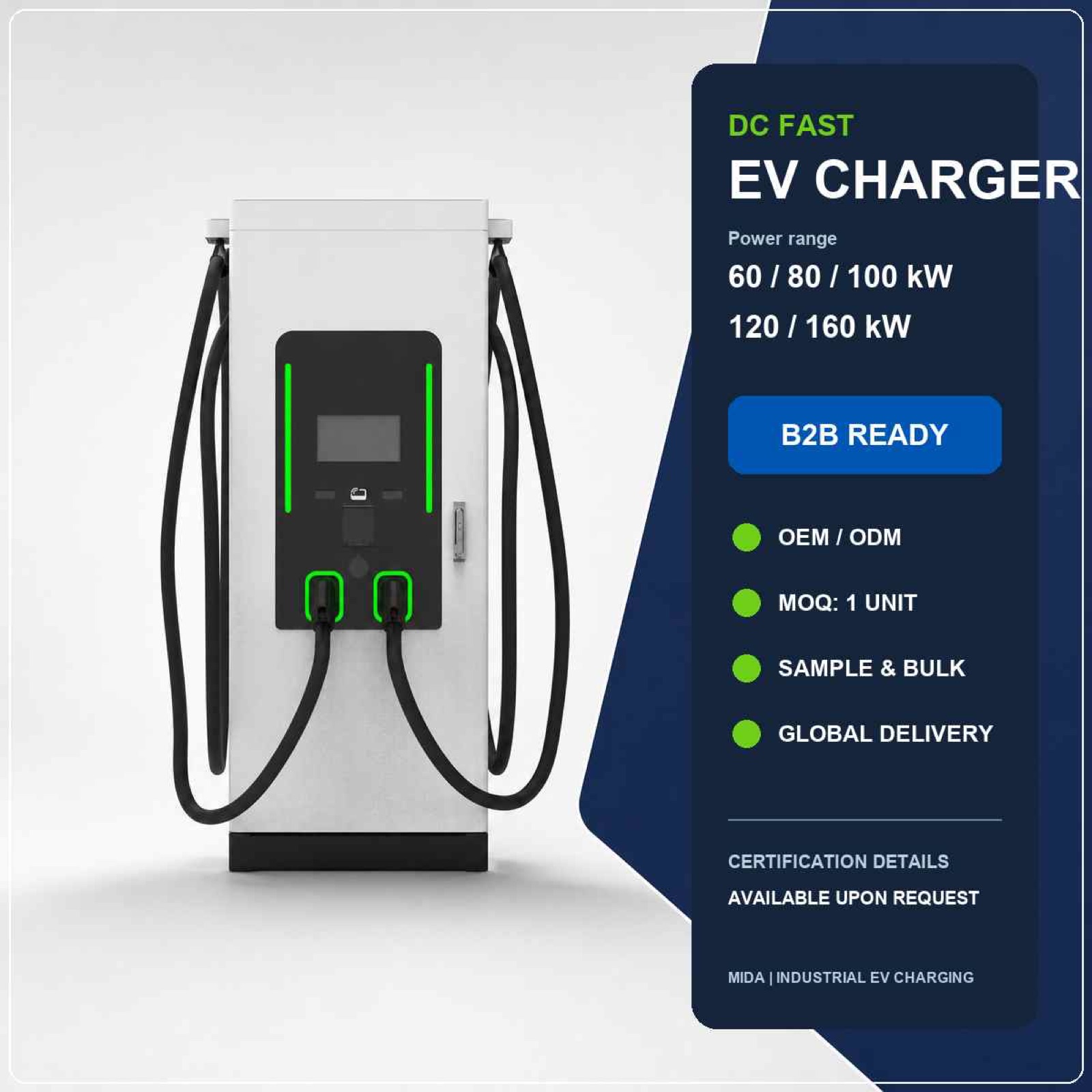 MIDA 80kW 100kW Public DC Floor Standing Fast Charging Station OCPP - Smart, Networked and Payment-Ready DC Charger