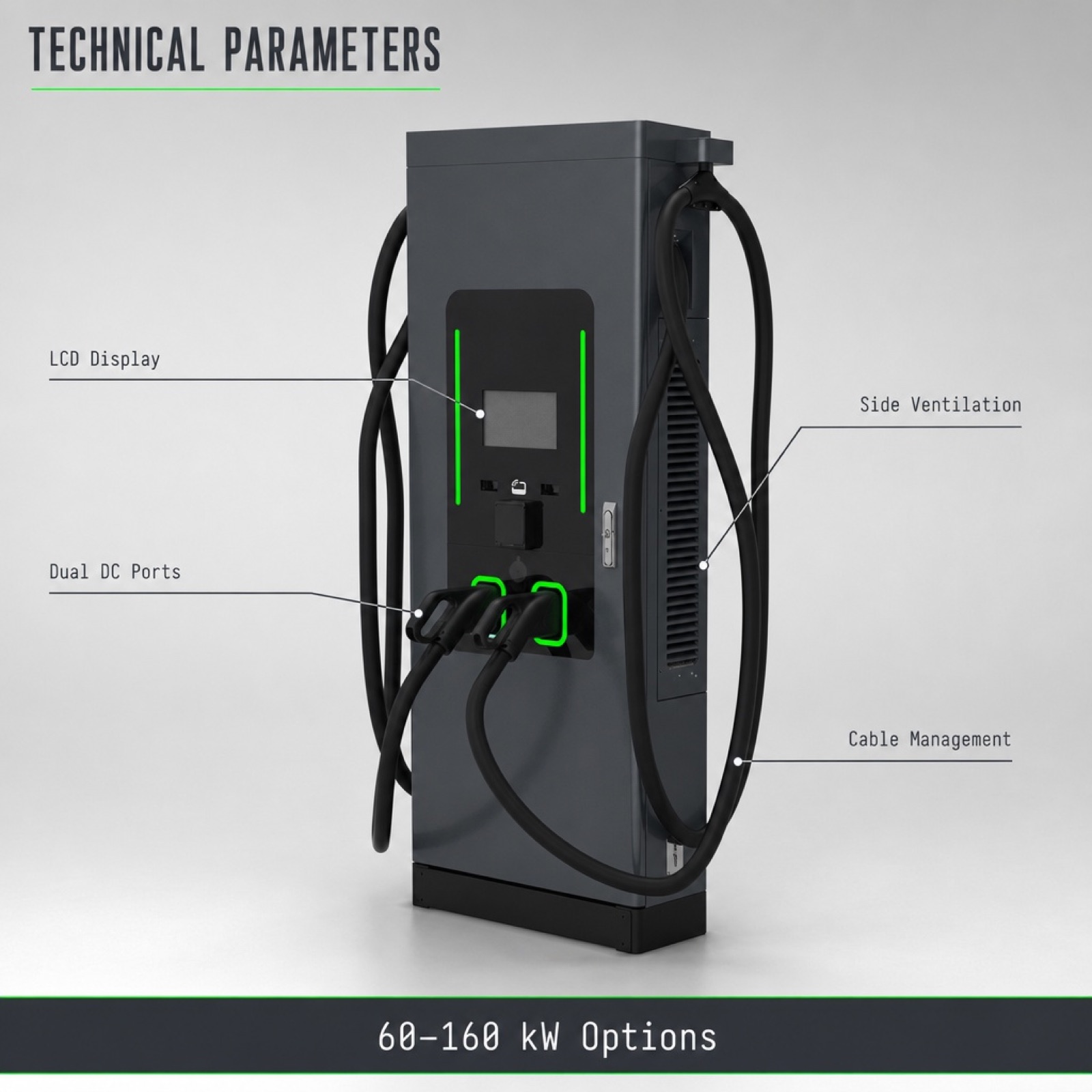 MIDA 100kW 160kW PV Solar DC Floor Standing Off Grid Fast Charger - Built for Rugged Outdoor Solar Sites