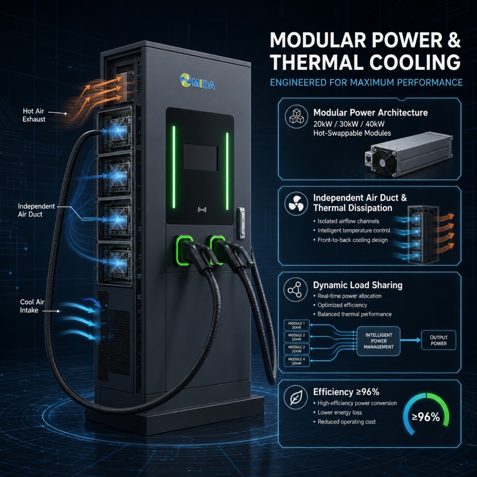 80kW 100kW 120kW Solar PV DC DC EV Charging Station Floor Standing - Smart Energy Management and Global Support