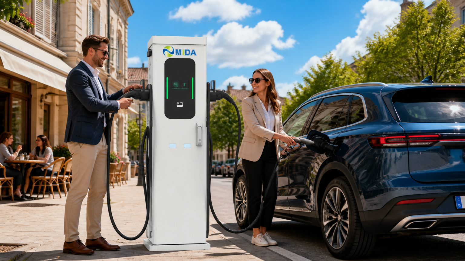 Floor Mounted 22kw 44kW Dual Port AC EV Charger Pedestal Smart Electric Car Charging Point With APP Control - Smart, Networked and Payment-Ready