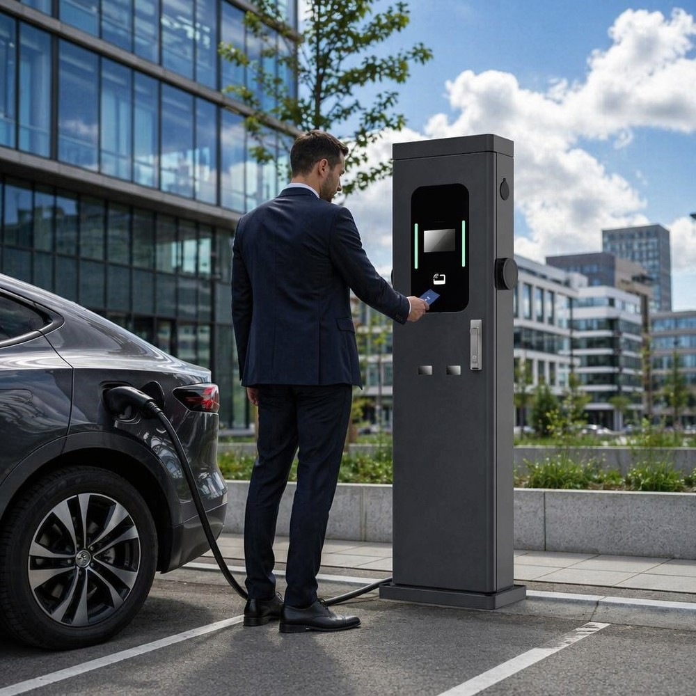 22kW 44kW Dual Socket Pedestal EV Charging Station Floor Mounted Commercial Level 2 Smart AC Charger With RFID - Flexible 14kW-88kW AC Power Options