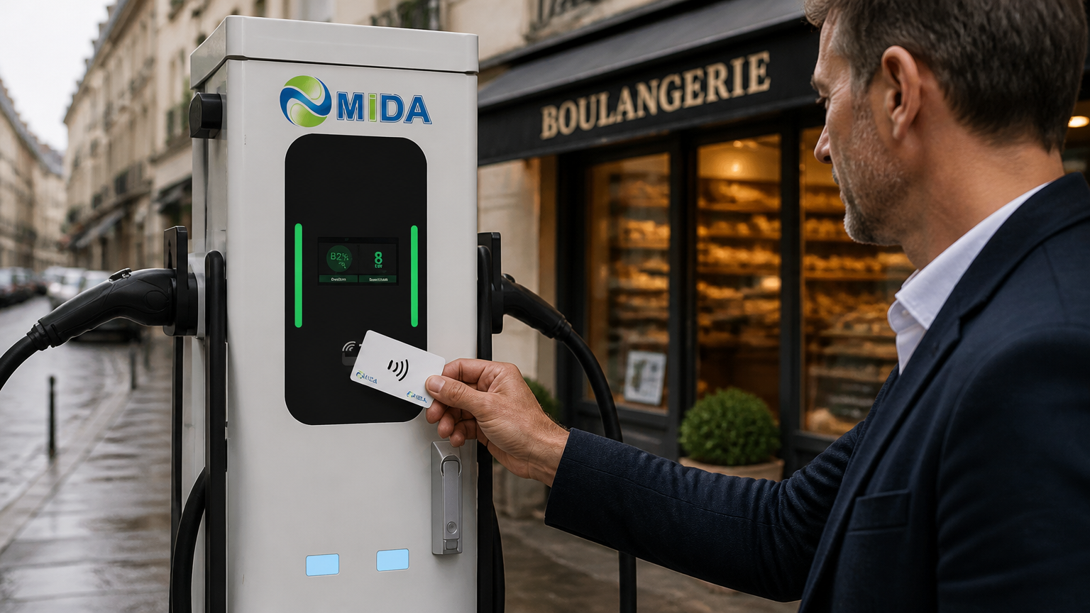 MIDA 14kW 22kW Type 2 Floor Mounted EV Charging Station Pedestal Level 2 Smart EVSE With RFID APP Control CE - Flexible 14kW-88kW AC Power Options
