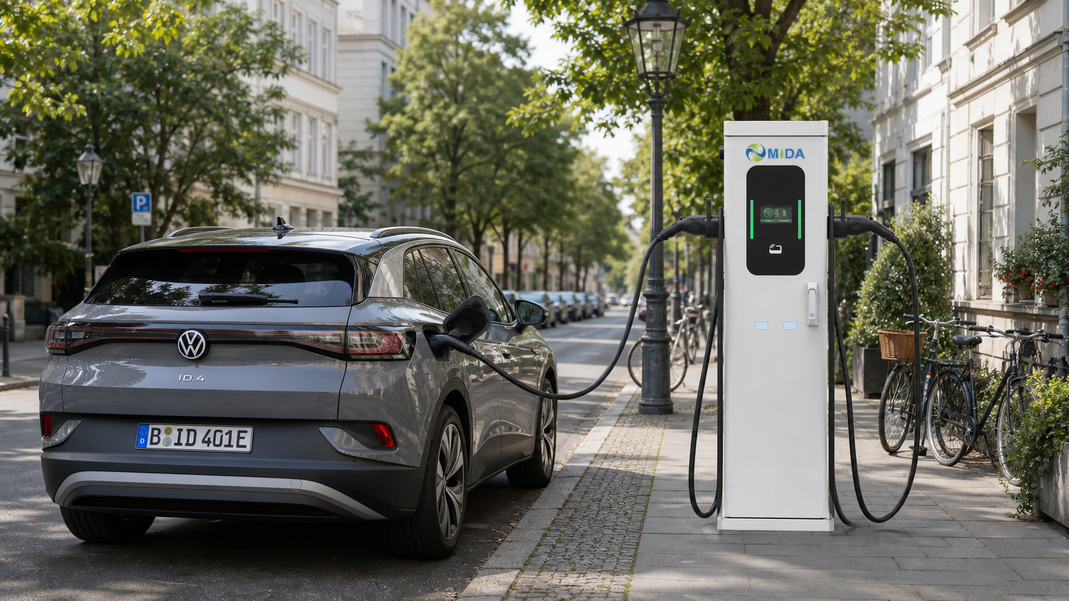 MIDA 22kW 44kw Type 2 Floor Mounted AC EV Charging Station Pedestal Smart Level 2 EVSE With RFID APP Control - Flexible 14kW-88kW AC Power Options