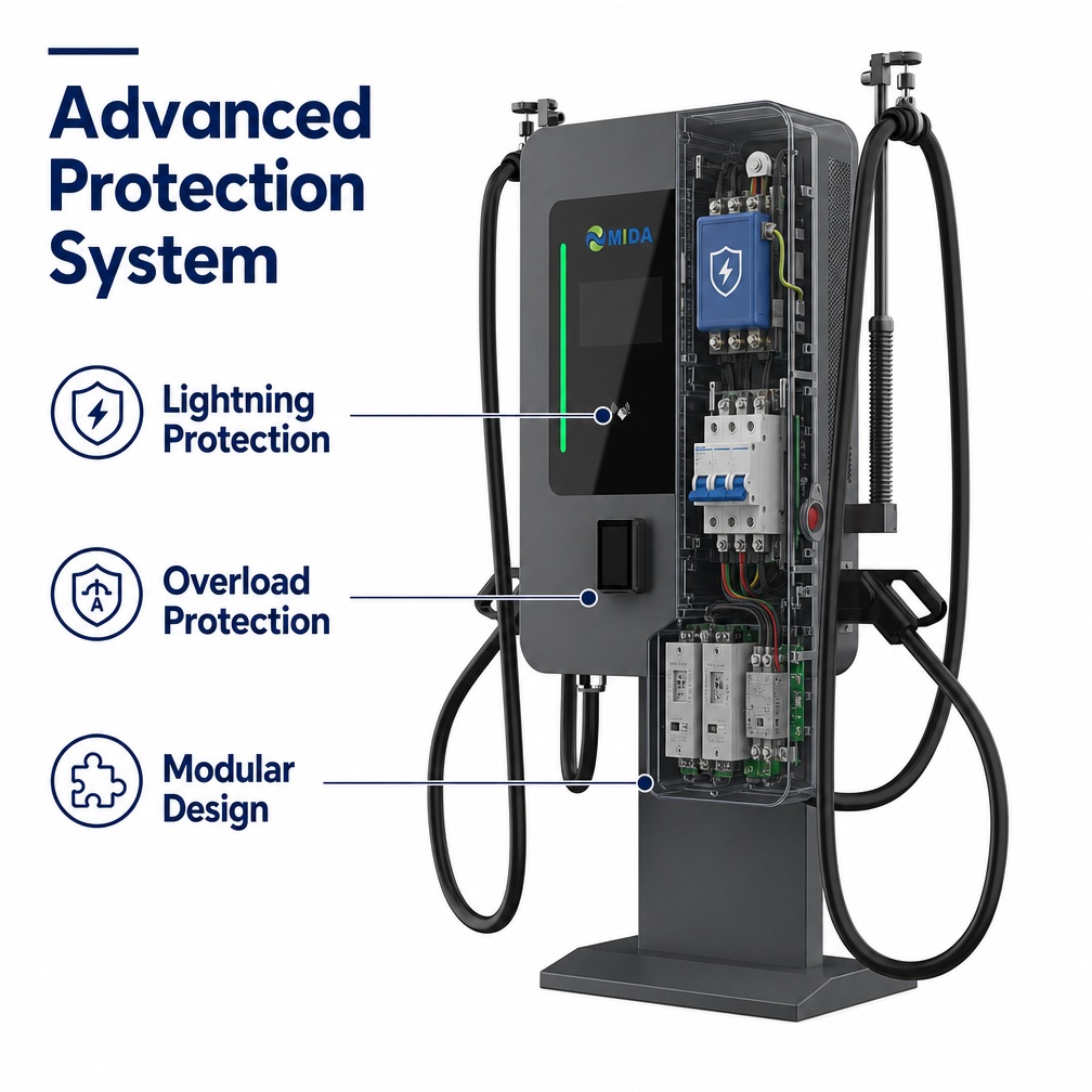 Powerful 60kw 80kw Pillar DC Fast Charger Station Commercial Grade Electric Vehicle Charging Dual Outlets - Smart, Networked and Payment-Ready