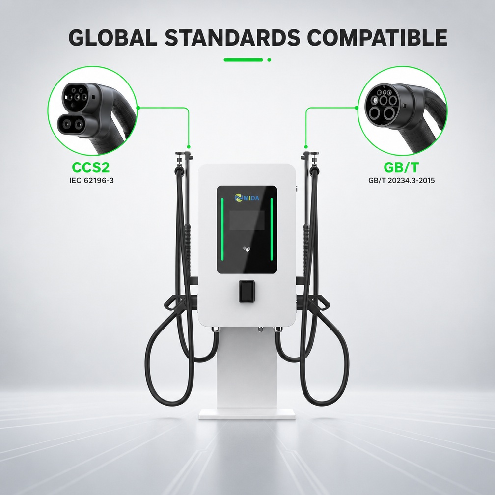 Commercial 60kw 80kw Pillar DC Fast EV Charging Station Industrial Grade Floor Mounted Electric Vehicle - Flexible 40kW-80kW Power Options