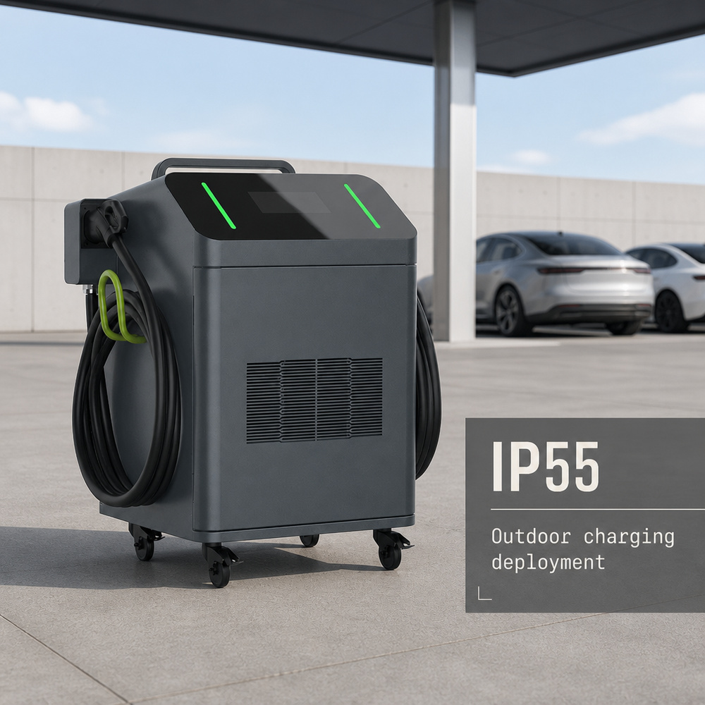 MIDA 60kW Mobile DC Fast Charging Station CCS2 CHAdeMO Wheeled Portable EV Charger For Public Fleet Depot - Battery Buffer and Off-Grid Ready